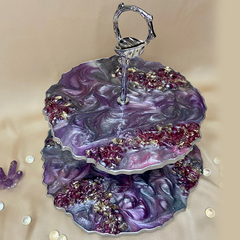 Handmade Resin Art Purple Swirl 2 Tier Serving Platter