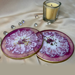 Handmade Resin Art Magenta Flower Coaster Set