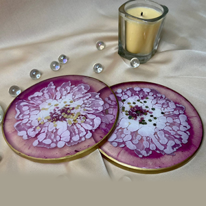 Handmade Resin Art Magenta Flower Coaster Set