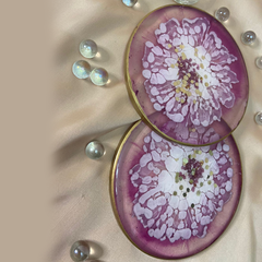 Handmade Resin Art Magenta Flower Coaster Set