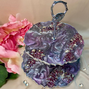 Handmade Resin Art Purpler Swirl 2 Tier Serving Platter