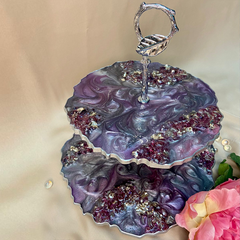Handmade Resin Art Purpler Swirl 2 Tier Serving Platter