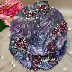 Handmade Resin Art Purpler Swirl 2 Tier Serving Platter