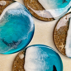 Handmade Resin Art Beach Inspired Coaster Set Of 2