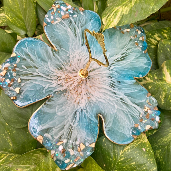 Handmade Resin Art Blue Flower Dish