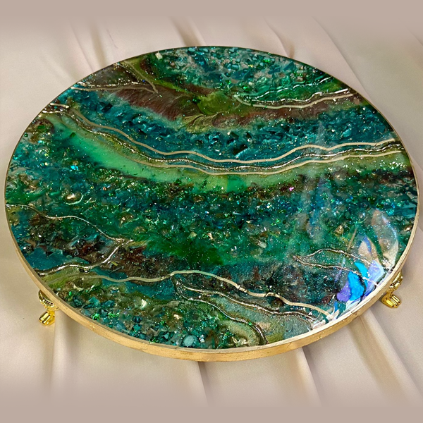 Handmade Resin Art Emerald Green Dish With Gold Foil Edges