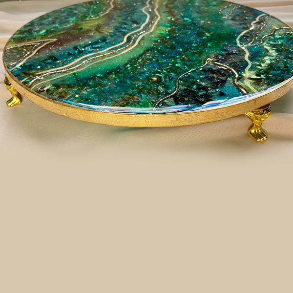 Handmade Resin Art Emerald Green Dish With Gold Foil Edges