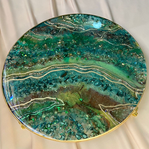 Handmade Resin Art Emerald Green Dish With Gold Foil Edges