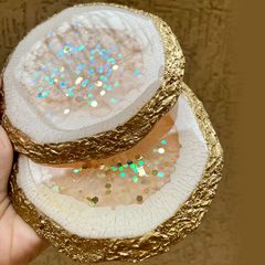 Handmade Resin Art Crusty Edge Peachy White Pair of Coasters