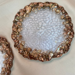 Handmade Resin Art White Veins With Copper and Gold Stones Coaster Pair