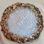 Handmade Resin Art White Veins With Copper and Gold Stones Coaster Pair