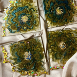 Handmade Resin Art Iris Green & Gold Flower Set Of 4 Coasters
