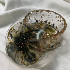 Handmade Resin Art Small Jewellery Box - Green & Gold Flower