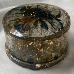 Handmade Resin Art Small Jewellery Box - Green & Gold Flower