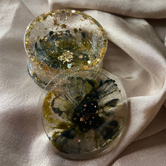 Handmade Resin Art Small Jewellery Box - Green & Gold Flower