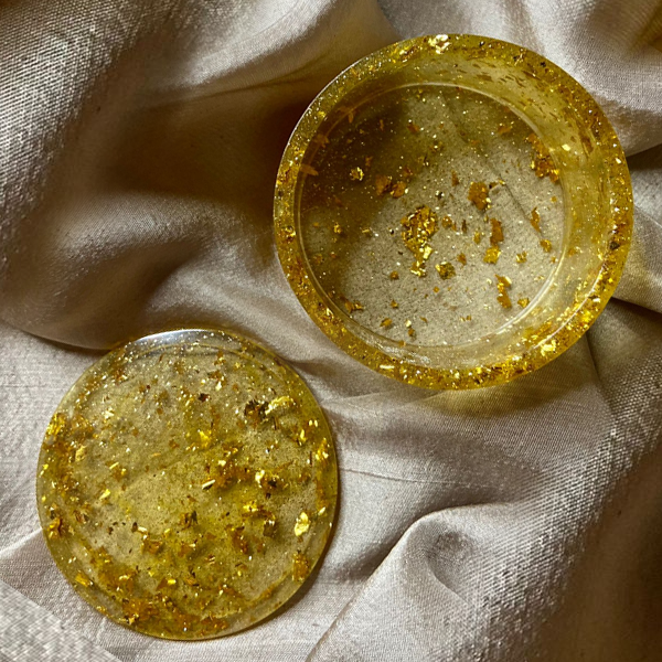 Handmade Resin Art Small Jewellery Box Clear Gold