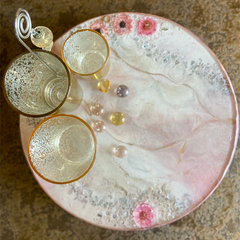 Handmade Resin Art Light Pink Flower Tray