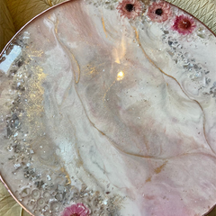Handmade Resin Art Light Pink Flower Tray