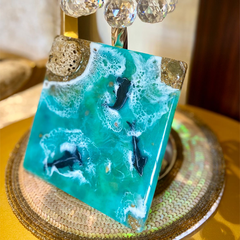 Handmade Resin Art Shark Sea Square Dish Small