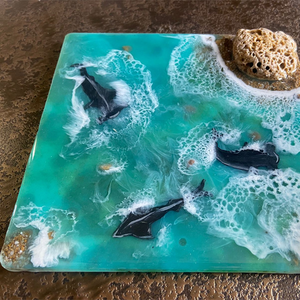 Handmade Resin Art Shark Sea Square Dish Small