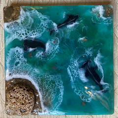 Handmade Resin Art Shark Sea Square Dish Small