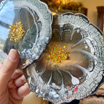 Handmade Resin Art Grey Mirror Infused Coster Pair