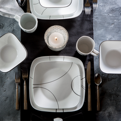 Corelle 16 Pcs Square Dinnerware Set - Simple Lines - bakeware bake house kitchenware bakers supplies baking