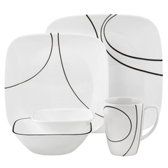 Corelle 16 Pcs Square Dinnerware Set - Simple Lines - bakeware bake house kitchenware bakers supplies baking