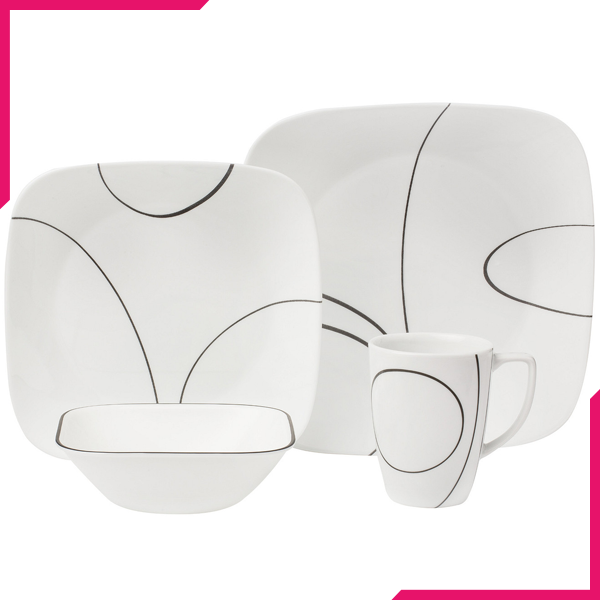 Corelle 16 Pcs Square Dinnerware Set - Simple Lines - bakeware bake house kitchenware bakers supplies baking