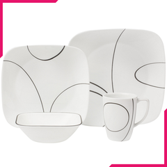 Corelle 16 Pcs Square Dinnerware Set - Simple Lines - bakeware bake house kitchenware bakers supplies baking