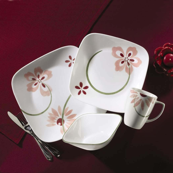 Corelle 16 Pcs Square Dinnerware Set - Pretty Pink - bakeware bake house kitchenware bakers supplies baking