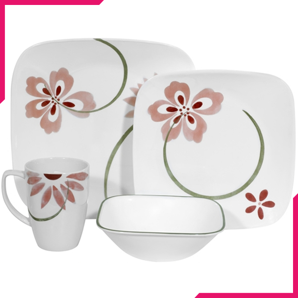 Corelle 16 Pcs Square Dinnerware Set - Pretty Pink - bakeware bake house kitchenware bakers supplies baking
