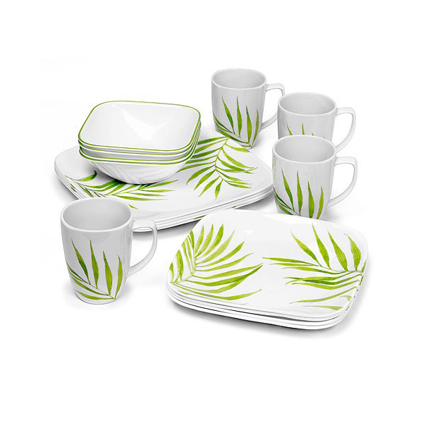 Corelle 16 Pcs Square Dinnerware Set - Bamboo Leaf - bakeware bake house kitchenware bakers supplies baking
