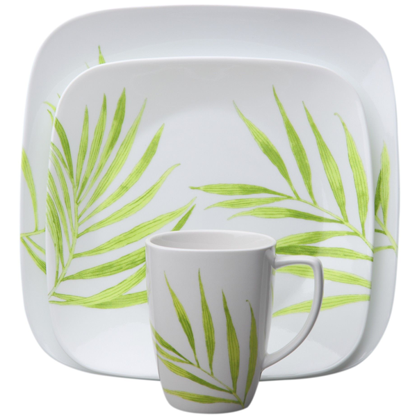 Corelle 16 Pcs Square Dinnerware Set - Bamboo Leaf - bakeware bake house kitchenware bakers supplies baking