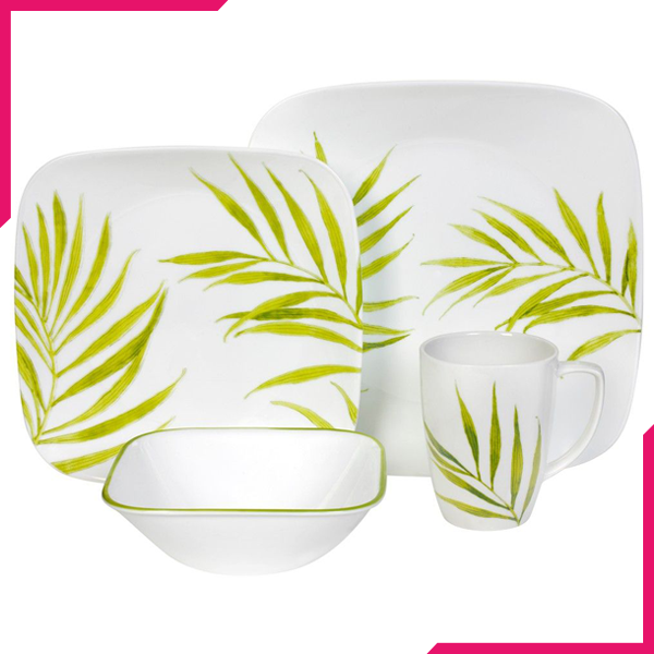 Corelle 16 Pcs Square Dinnerware Set - Bamboo Leaf - bakeware bake house kitchenware bakers supplies baking