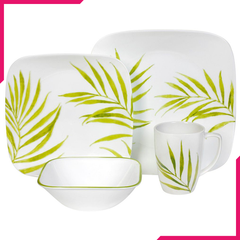 Corelle 16 Pcs Square Dinnerware Set - Bamboo Leaf - bakeware bake house kitchenware bakers supplies baking