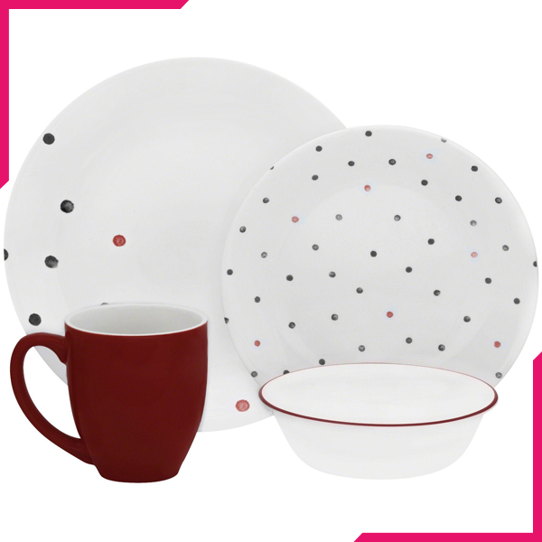Corelle 16 Pcs Set Polka Dottie -Vive - bakeware bake house kitchenware bakers supplies baking