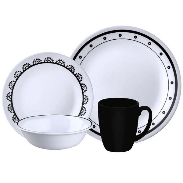 Corelle Livingware Series 16 Pcs Set Black & White mix & match - bakeware bake house kitchenware bakers supplies baking