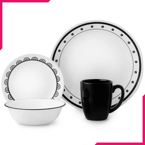 Corelle Livingware Series 16 Pcs Set Black & White mix & match - bakeware bake house kitchenware bakers supplies baking