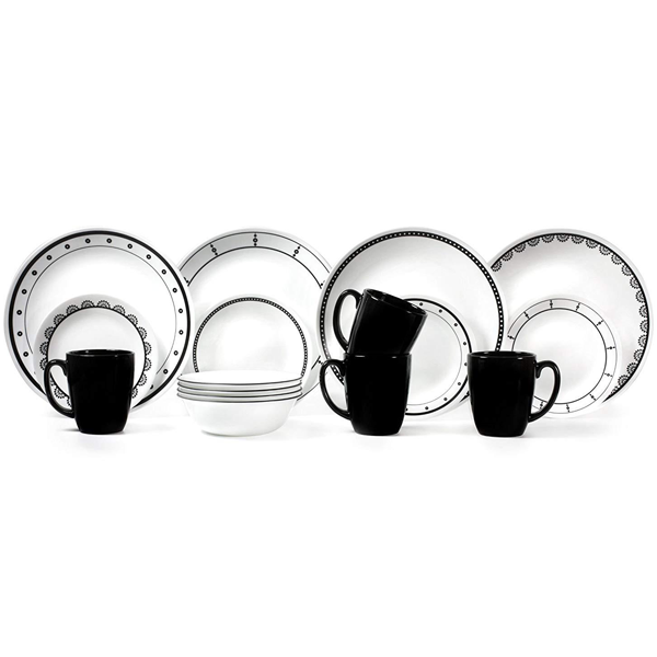 Corelle Livingware Series 16 Pcs Set Black & White mix & match - bakeware bake house kitchenware bakers supplies baking