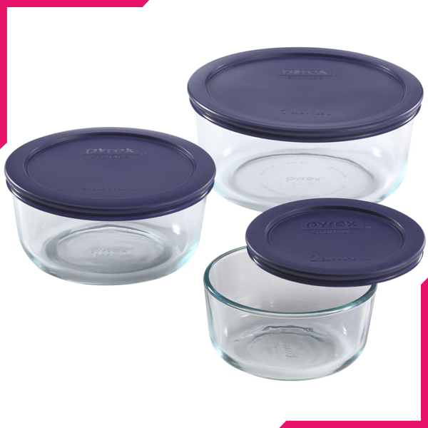 Pyrex Round Glass Food Storage Container 6Pcs Set - bakeware bake house kitchenware bakers supplies baking