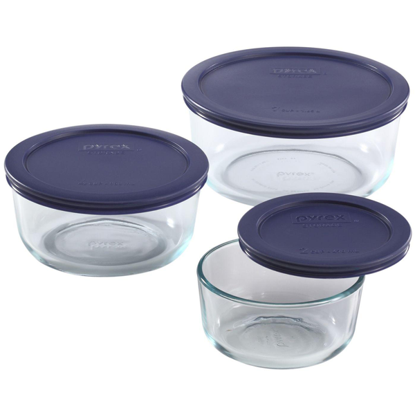 Pyrex Round Glass Food Storage Container 6Pcs Set - bakeware bake house kitchenware bakers supplies baking