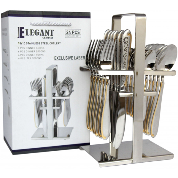 Elegant Cutlery Set 24Pcs - Lazer Golden - bakeware bake house kitchenware bakers supplies baking