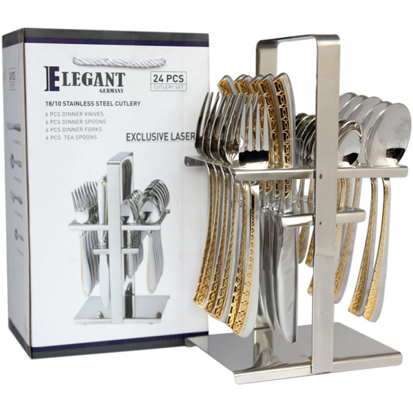 Elegant Cutlery Set 24Pcs - Golden Lazer - bakeware bake house kitchenware bakers supplies baking