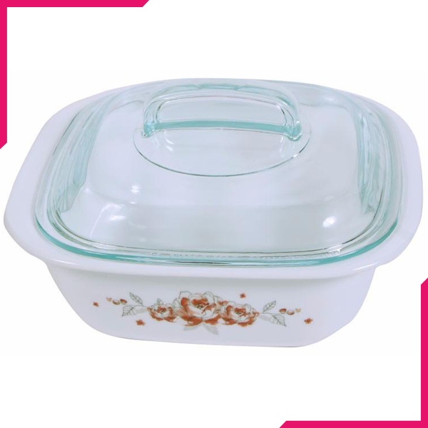 Corelle 1.41L Square Dish Brushed Stroke Roses W/ Glass Cover & Plastic Lid - bakeware bake house kitchenware bakers supplies baking