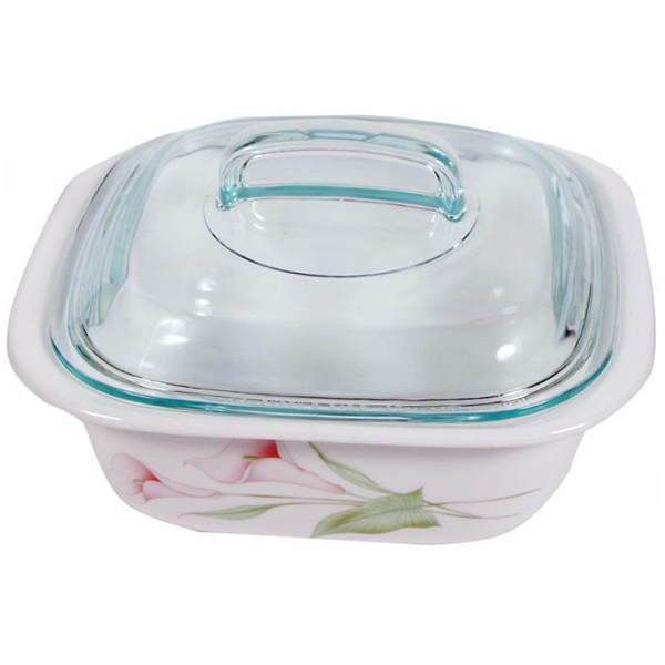 Corelle 1.41L Square Dish LillyVille W/ Glass Cover & Plastic Lid - bakeware bake house kitchenware bakers supplies baking