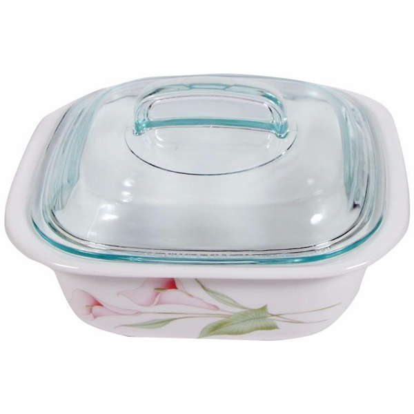 Corelle 1.41L Square Dish LillyVille W/ Glass Cover & Plastic Lid - bakeware bake house kitchenware bakers supplies baking