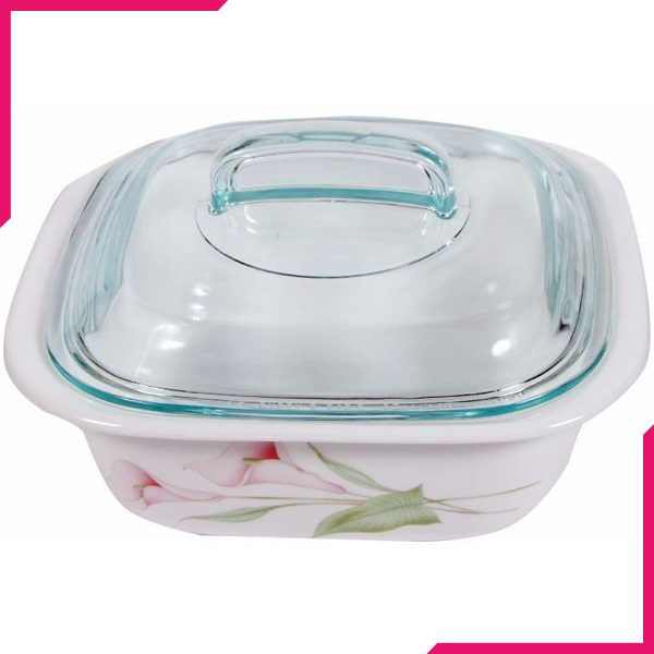 Corelle 1.41L Square Dish LillyVille W/ Glass Cover & Plastic Lid - bakeware bake house kitchenware bakers supplies baking