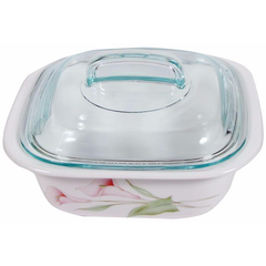 Corelle 1.41L Square Dish LillyVille W/ Glass Cover & Plastic Lid - bakeware bake house kitchenware bakers supplies baking