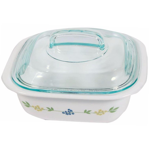 Corelle 1.41L Square Dish Secret Garden W/ Glass Cover & Plastic Lid - bakeware bake house kitchenware bakers supplies baking